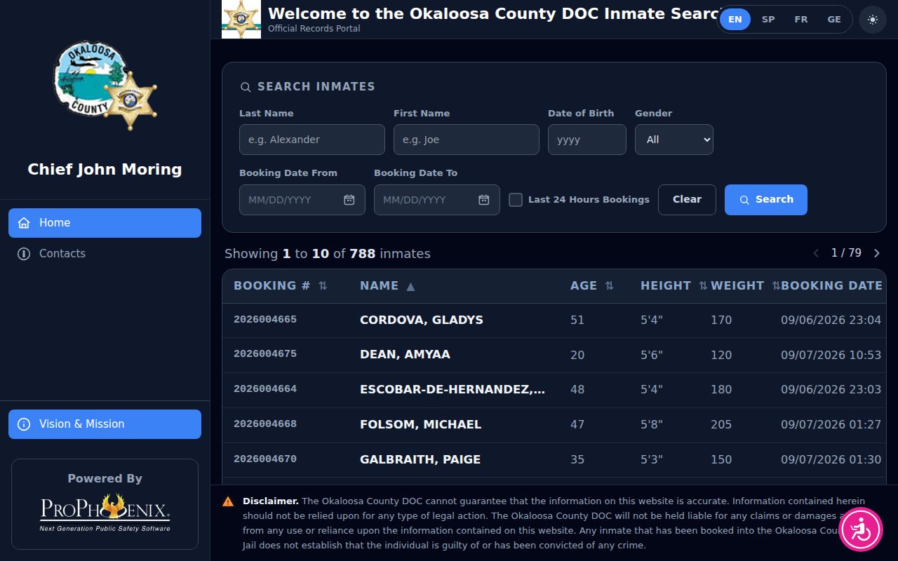 Official Okaloosa County jail roster search for recent arrests