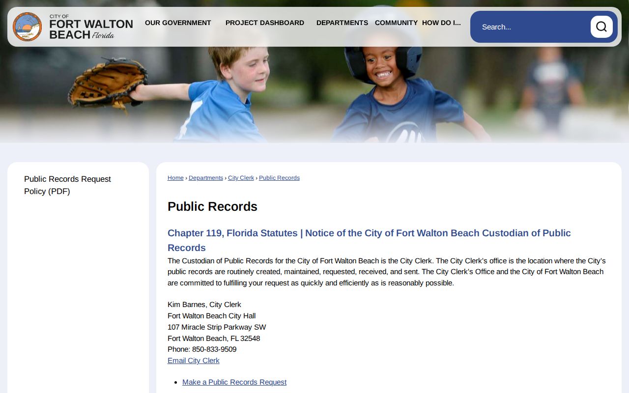 Fort Walton Beach official police arrest public records request page