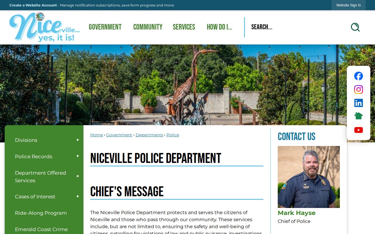 Niceville Police Department official page for Niceville arrest records in Okaloosa County