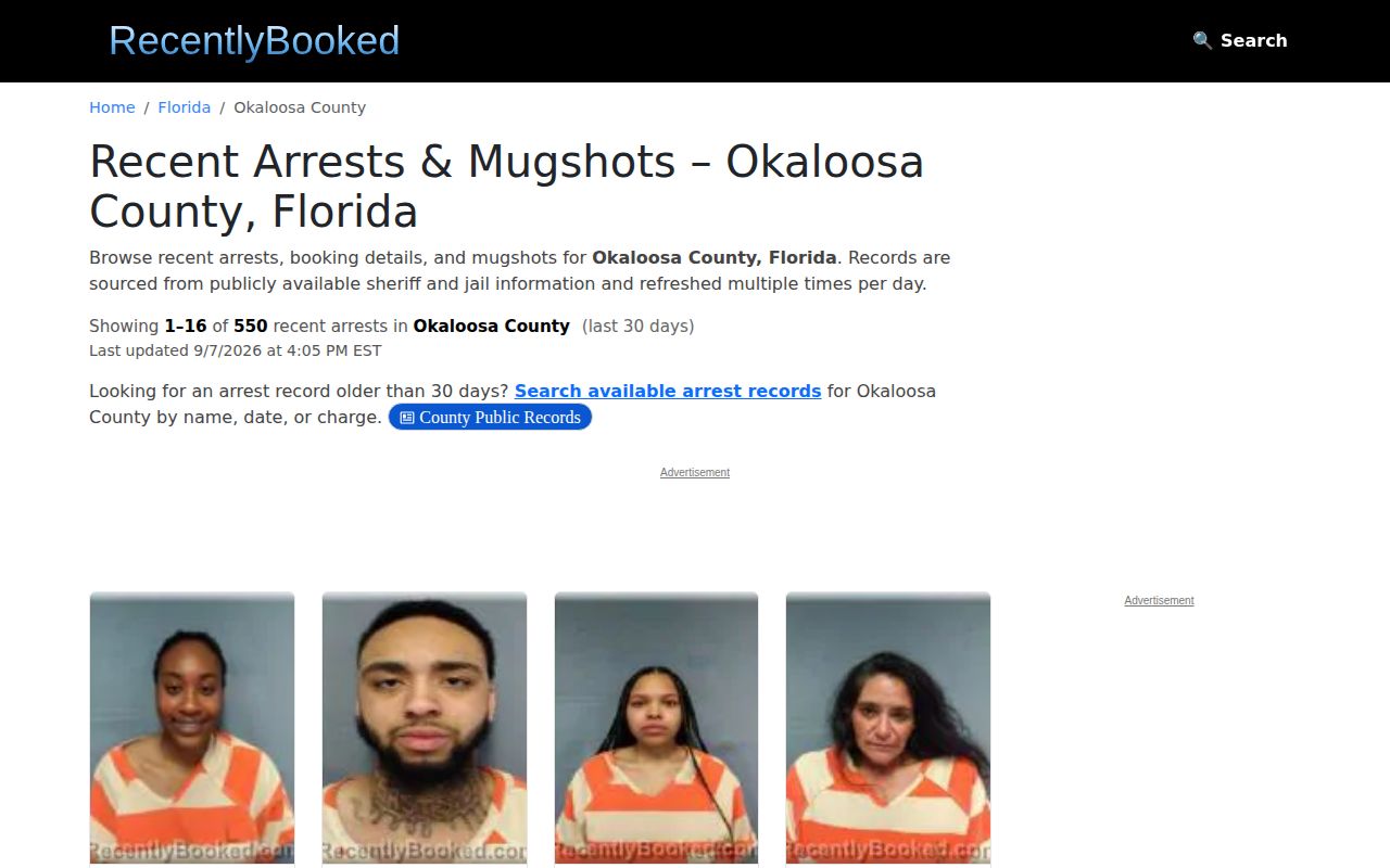 Unofficial RecentlyBooked Okaloosa County multi-day arrest listing